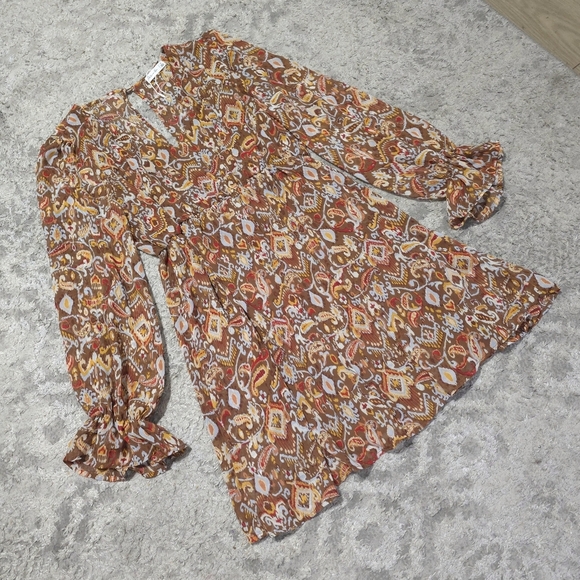 ACTIVE USA Nwot Long Sleeve Paisley Fit & Flare Mini Dress, Boho Cowgirl, L - Picture 9 of 16